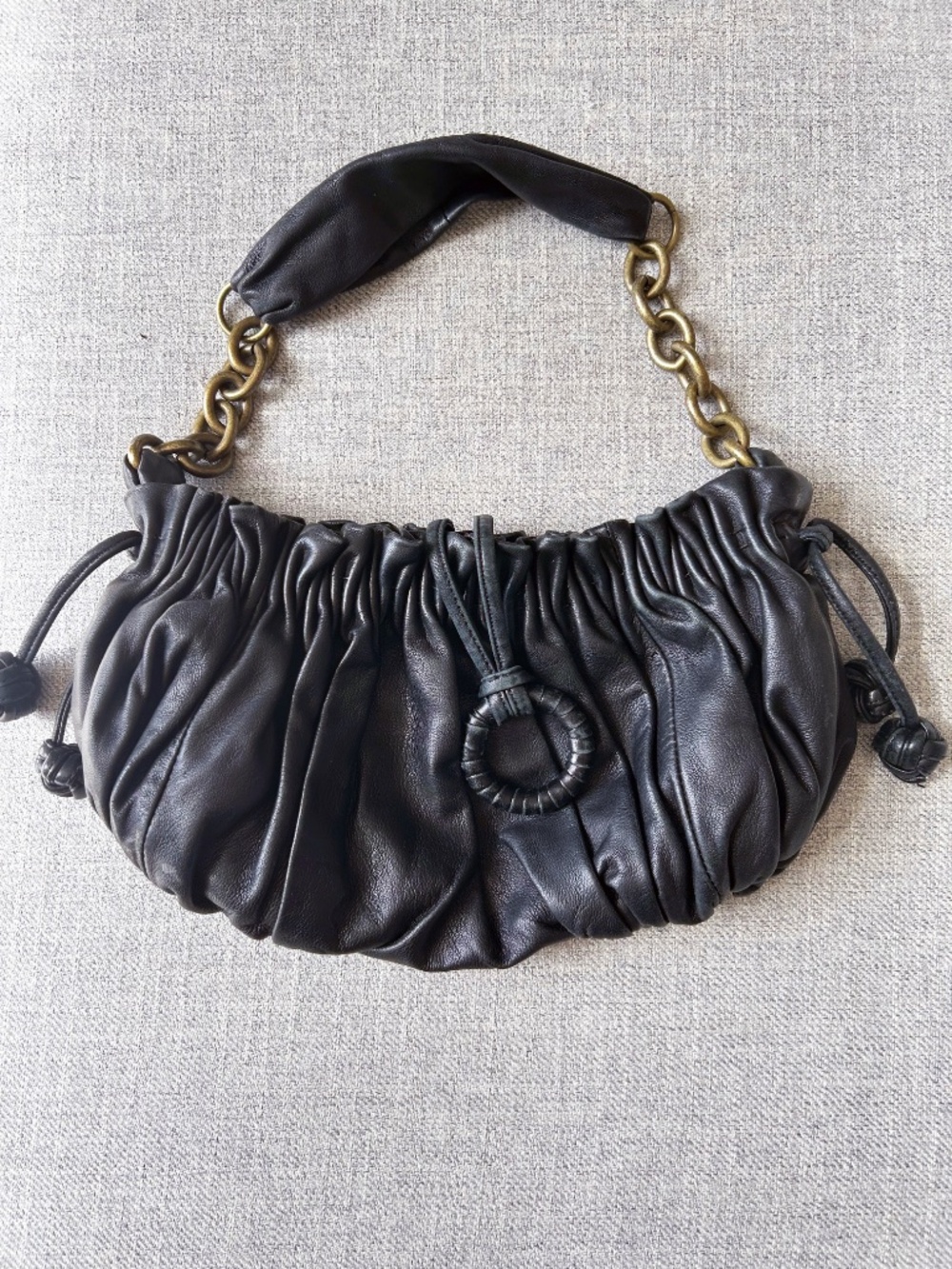 BCBGMaxAzaria "Erica" shoulder bag, soft black leather with chain hardware